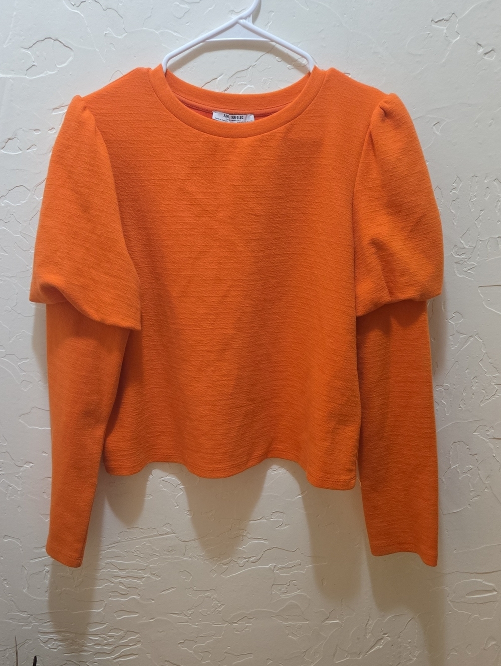 Zara Bright Orange Puff-Sleeve Long Sleeve Top